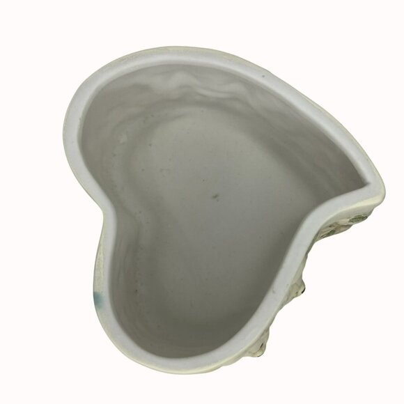 Vintage Porcelain Teddy Bear Heart-Shaped Trinket Box Pale Green Floral Details - Picture 5 of 5